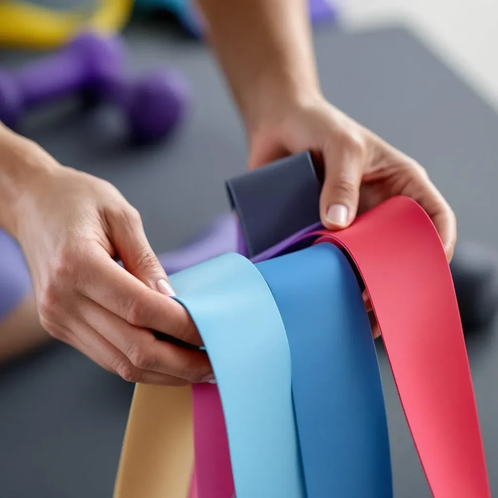 Grabbing fitness band to use.